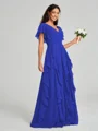 A-line/Princess V-neck Floor-Length Short Sleeves Chiffon Bridesmaid Dress