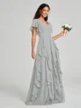 A-line/Princess V-neck Floor-Length Short Sleeves Chiffon Bridesmaid Dress