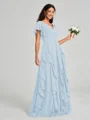 A-line/Princess V-neck Floor-Length Short Sleeves Chiffon Bridesmaid Dress