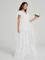 A-line/Princess V-neck Floor-Length Short Sleeves Chiffon Bridesmaid Dress