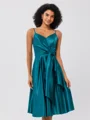 A-Line/Princess Silk Like Satin Ruffles Spaghetti Straps Sleeveless Knee-Length Bridesmaid Dresses