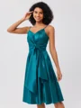 A-Line/Princess Silk Like Satin Ruffles Spaghetti Straps Sleeveless Knee-Length Bridesmaid Dresses