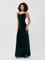 Sheath/Column Velvet Ruched Spaghetti Straps Sleeveless Floor-Length Bridesmaid Dresses