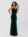 Sheath/Column Velvet Ruched Spaghetti Straps Sleeveless Floor-Length Bridesmaid Dresses
