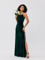 Sheath/Column Velvet Ruched Spaghetti Straps Sleeveless Floor-Length Bridesmaid Dresses