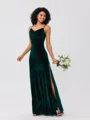 Sheath/Column Velvet Ruched Spaghetti Straps Sleeveless Floor-Length Bridesmaid Dresses