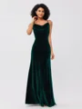 Sheath/Column Velvet Ruched Spaghetti Straps Sleeveless Floor-Length Bridesmaid Dresses
