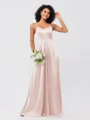 A-Line/Princess Silk like Satin Ruffles V-neck Sleeveless Floor-Length Bridesmaid Dresses