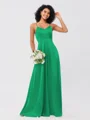 A-Line/Princess Silk like Satin Ruffles V-neck Sleeveless Floor-Length Bridesmaid Dresses