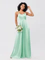 A-Line/Princess Silk like Satin Ruffles V-neck Sleeveless Floor-Length Bridesmaid Dresses