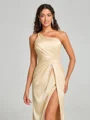 Sheath/Column One-Shoulder Floor-Length Sleeveless Silk Like Satin Bridesmaid Dress