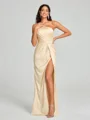Sheath/Column One-Shoulder Floor-Length Sleeveless Silk Like Satin Bridesmaid Dress