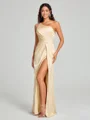 Sheath/Column One-Shoulder Floor-Length Sleeveless Silk Like Satin Bridesmaid Dress