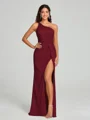 Sheath/Column One-Shoulder Floor-Length Sleeveless Silk Like Satin Bridesmaid Dress