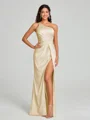 Sheath/Column One-Shoulder Floor-Length Sleeveless Silk Like Satin Bridesmaid Dress