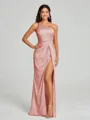 Sheath/Column One-Shoulder Floor-Length Sleeveless Silk Like Satin Bridesmaid Dress