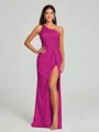 Sheath/Column One-Shoulder Floor-Length Sleeveless Silk Like Satin Bridesmaid Dress