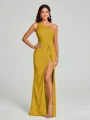 Sheath/Column One-Shoulder Floor-Length Sleeveless Silk Like Satin Bridesmaid Dress