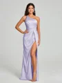Sheath/Column One-Shoulder Floor-Length Sleeveless Silk Like Satin Bridesmaid Dress