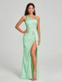 Sheath/Column One-Shoulder Floor-Length Sleeveless Silk Like Satin Bridesmaid Dress