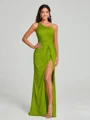 Sheath/Column One-Shoulder Floor-Length Sleeveless Silk Like Satin Bridesmaid Dress
