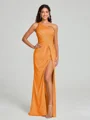 Sheath/Column One-Shoulder Floor-Length Sleeveless Silk Like Satin Bridesmaid Dress