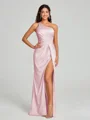 Sheath/Column One-Shoulder Floor-Length Sleeveless Silk Like Satin Bridesmaid Dress