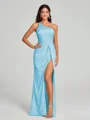 Sheath/Column One-Shoulder Floor-Length Sleeveless Silk Like Satin Bridesmaid Dress