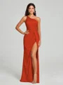 Sheath/Column One-Shoulder Floor-Length Sleeveless Silk Like Satin Bridesmaid Dress
