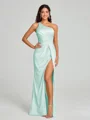 Sheath/Column One-Shoulder Floor-Length Sleeveless Silk Like Satin Bridesmaid Dress