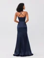 Sheath/Column Silk Like Satin Ruched V-neck Sleeveless Sweep/Brush Train Bridesmaid Dresses