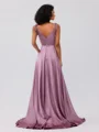 A-Line/Princess Silk like Satin Ruffles V-neck Sleeveless Sweep/Brush Train Bridesmaid Dresses