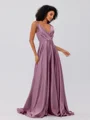 A-Line/Princess Silk like Satin Ruffles V-neck Sleeveless Sweep/Brush Train Bridesmaid Dresses
