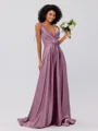 A-Line/Princess Silk like Satin Ruffles V-neck Sleeveless Sweep/Brush Train Bridesmaid Dresses