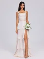 A-line Straps Cascading Ruffles Floor-Length Silk Like Satin Bridesmaid Dress