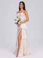 A-line Straps Cascading Ruffles Floor-Length Silk Like Satin Bridesmaid Dress