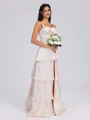 A-line Straps Cascading Ruffles Floor-Length Silk Like Satin Bridesmaid Dress