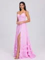 A-line V-neck Ruffles Floor-Length Chiffon Corset Bridesmaid Dress