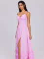 A-line V-neck Ruffles Floor-Length Chiffon Corset Bridesmaid Dress