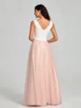 A-Line/Princess V-neck Floor-Length Sleeveless Tulle Bridesmaid Dress