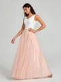 A-Line/Princess V-neck Floor-Length Sleeveless Tulle Bridesmaid Dress