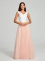 A-Line/Princess V-neck Floor-Length Sleeveless Tulle Bridesmaid Dress