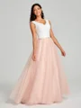 A-Line/Princess V-neck Floor-Length Sleeveless Tulle Bridesmaid Dress