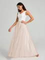 A-Line/Princess V-neck Floor-Length Sleeveless Tulle Bridesmaid Dress