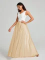 A-Line/Princess V-neck Floor-Length Sleeveless Tulle Bridesmaid Dress