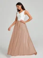A-Line/Princess V-neck Floor-Length Sleeveless Tulle Bridesmaid Dress