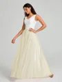A-Line/Princess V-neck Floor-Length Sleeveless Tulle Bridesmaid Dress
