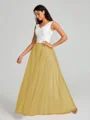 A-Line/Princess V-neck Floor-Length Sleeveless Tulle Bridesmaid Dress