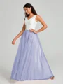 A-Line/Princess V-neck Floor-Length Sleeveless Tulle Bridesmaid Dress