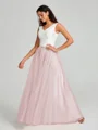 A-Line/Princess V-neck Floor-Length Sleeveless Tulle Bridesmaid Dress